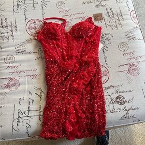 Elegant Red Sequin Mini Dress